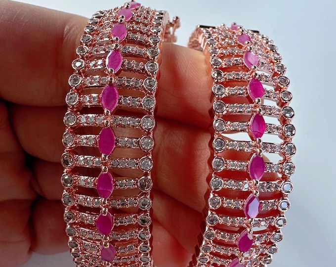 Rose  gold Ruby American diamond bangle/ Ruby rose  gold kada / Indian bangles/Indian Jewelry /bridal jewelry/Diamond bracelet
