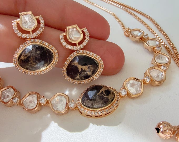 Moissanite Kundan choker necklace set/ Kundan fire Stone Black choker/ Indian Bridal Jewelry/Indian Wedding jewelry