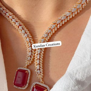 Kanak 2 Tone Gold  Diamond Ruby  Necklace /Indian jewelry/ CZ 2 tone diamond Choker/Bridal choker/Diamond Jewelry / Ruby diamond Necklace/