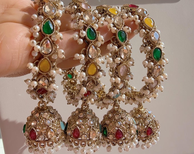 Set of 4 Multi Polki Kundan antique finish Jhumka Bangles/ Wedding bangles /Indian jewelry/ Kundan bangles/Navratan Multi Bridal bangles