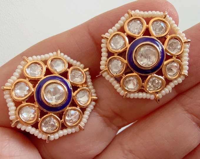 Kundan Stud Diamond Earrings /Indian Studs/Indian Jewelry/Purple Studs/Statement Stud Earring/Kundan Stud Earrings