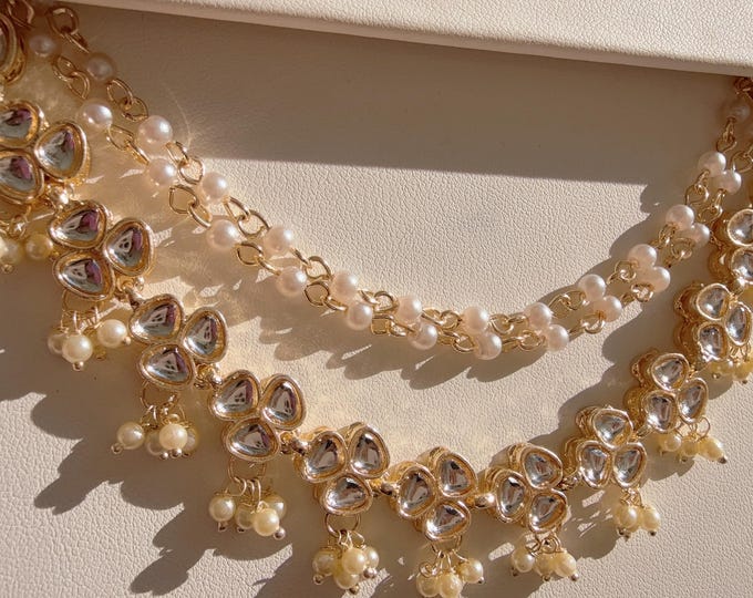 Gold kundan pearl Ear Chain pair/Sahare/Earring support chain/Kaan sahara//Pakistani Jewelry/Bahubali Earrings/Indian Jewelry