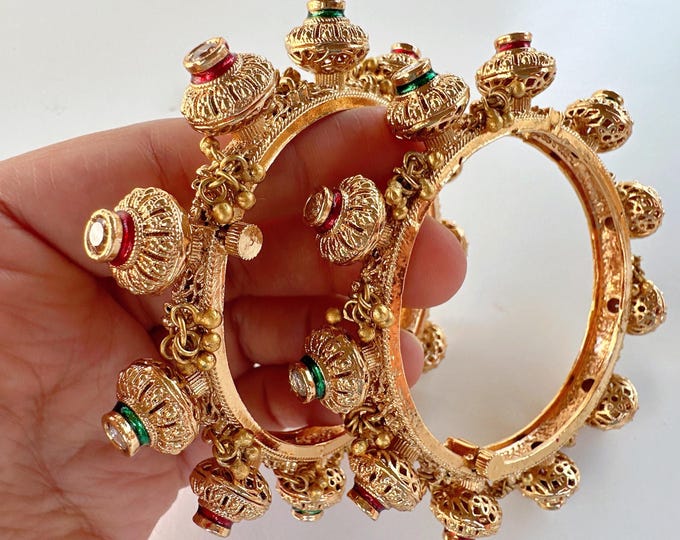 Gokhru Style Bangle  Gold kada /Antique gold Kada/Kundan bridal bangles set/Gold Kada/Indian bangles Bracelets