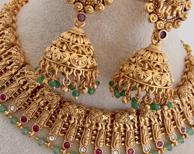Rajwadi finish Mint Ruby Choker Necklace /Indian Choker /Guttapusalu necklace /Temple jewelry/South Indian jewelry/Indian Wedding jewelry