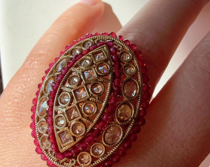 Kundan Polki Oversized Ruby Ring/Adjustable Ring/ Indian Ring/ Indian Jewelry/Indian Wedding jewelry/bridal accessories