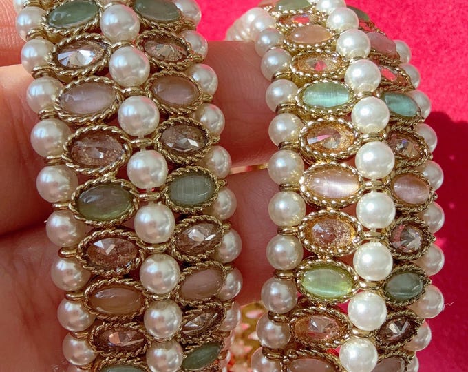 Mint Pink Kundan Polki Bangles kada pair/Polki Kundan antique finish Bridal bangles /Indian Jewelry/MInt pink Kundan Kangan
