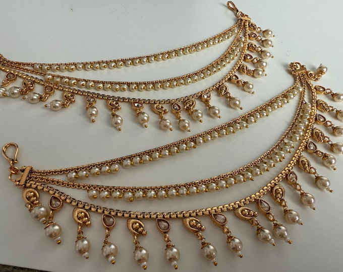 Gold plated  pearl  Ear Chain/Sahare/Earring support chain/Kaan sahara//Pakistani Jewelry/Bahubali Earrings/Indian Jewelry