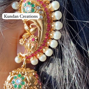 Earcuff Ruby Stone One Gram Gold Jhumkas/Kemp Gold plated ear cuff jhumka /gold plated Earrings  / gold Jhumkas /Indian wedding/