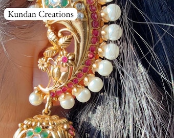Earcuff Ruby Stone One Gram Gold Jhumkas/Kemp Gold plated ear cuff jhumka /gold plated Earrings  / gold Jhumkas /Indian wedding/