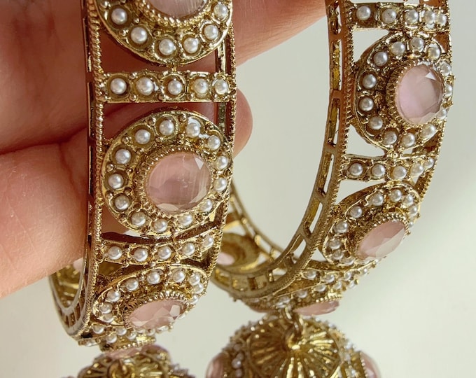 Antique polki kundan baby pink jhumka   kada pair / Baby pink kada Bangle set/ Wedding Bangles/Mix n Match bangles/Indian jewelry