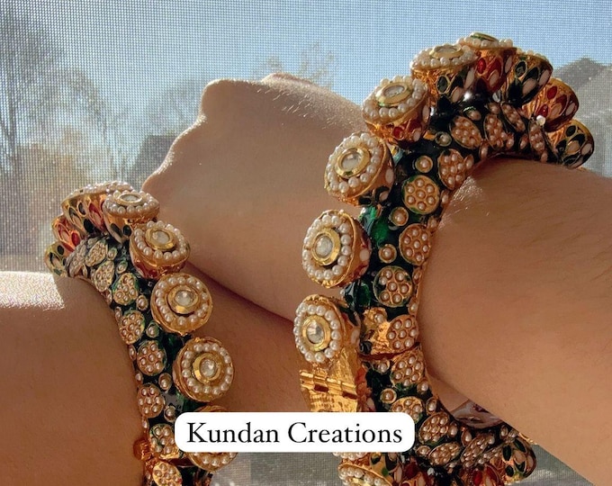 Rajwadi Kada/ Gold Ruby Green  Bangles bangle /Antique gold Kada/Kundan bridal bangles set/Gold Kada/Indian bangles /Indian Wedding jewelry