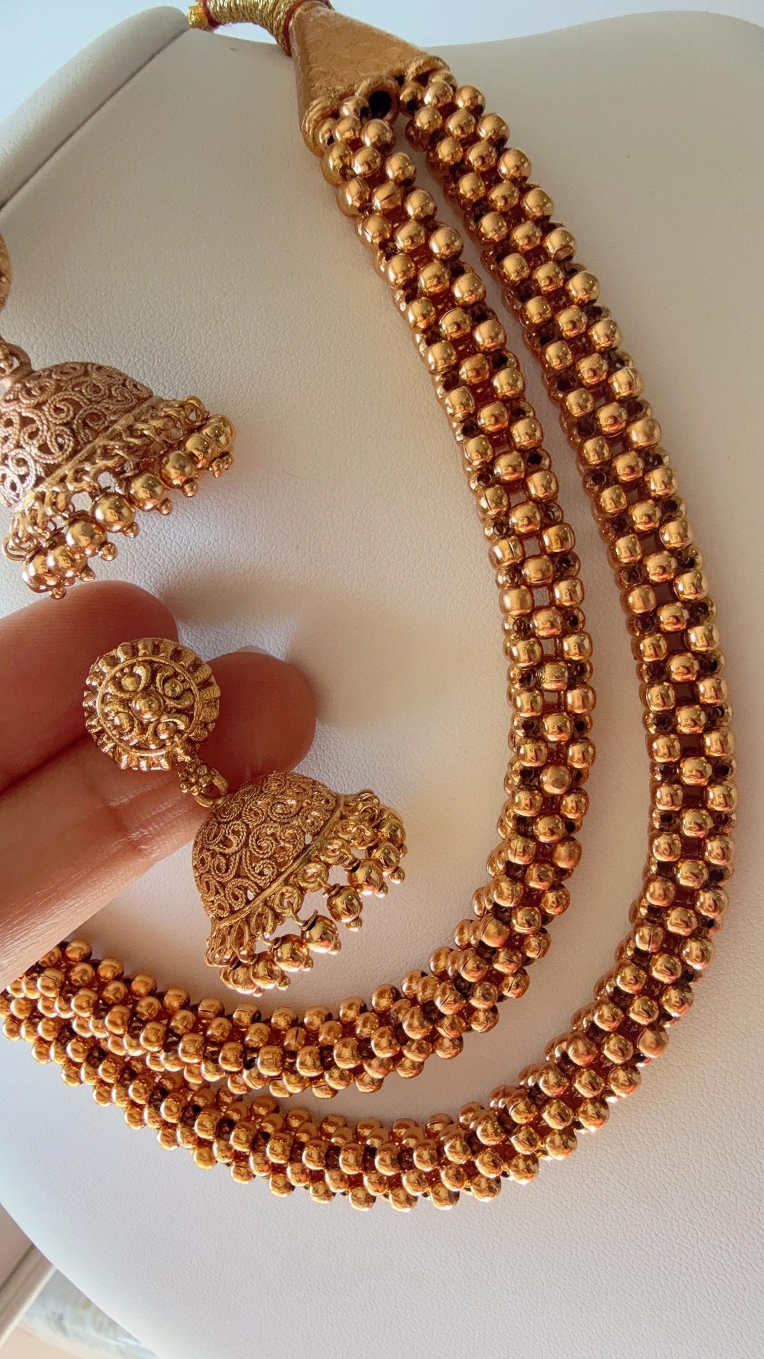 Pearl Double Layer Thushi Necklace Kolhapuri Thushi/ Indian Gold