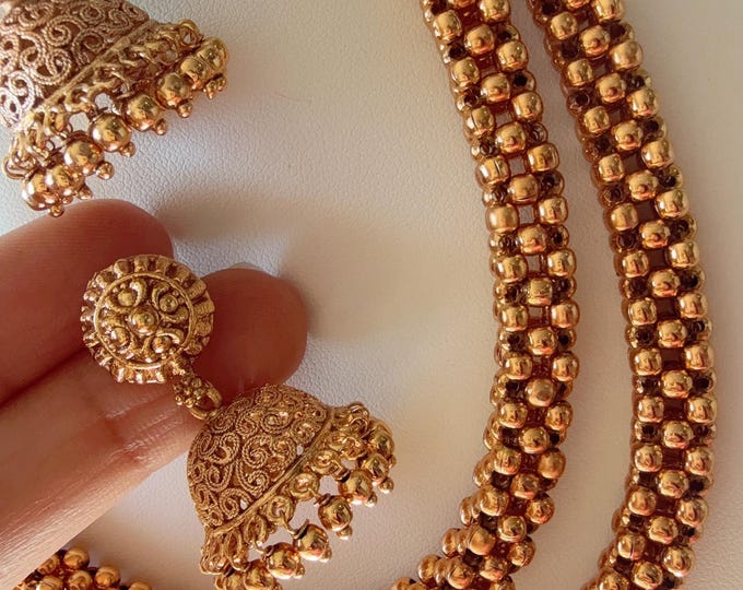 Pearl double layer Thushi Necklace / Kolhapuri Thushi/ Indian Gold Necklace Set/ /Thushi choker /South Indian jewelry/Indian Wedding jewelry