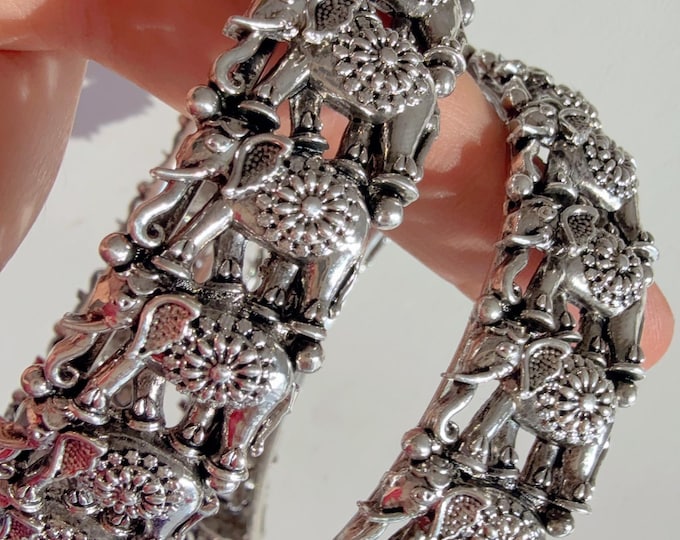 Openable Oxidized Silver elephant  Bangles /German Silver /Oxidized Bangles/ Silver Bracelet /Indian bangles//Indian Wedding Bangles