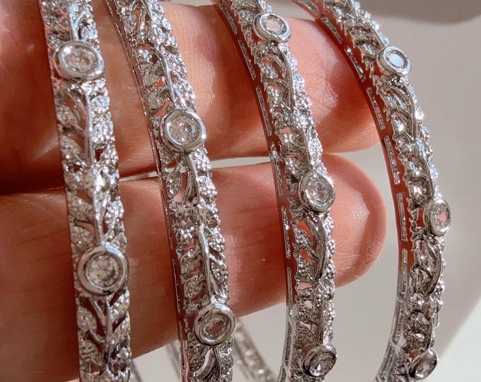 Silver diamond Bangles /Flower Design real silver bangle design/Indian Bangles/ Indian jewelry/Cut Work Filigree Bangles/Gift For her