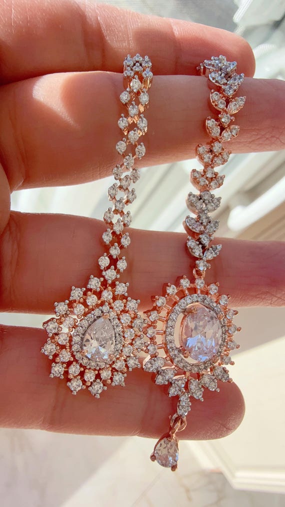 American Diamond Rose Gold Maang Tikka/ Indian Wedding  display picture 1
