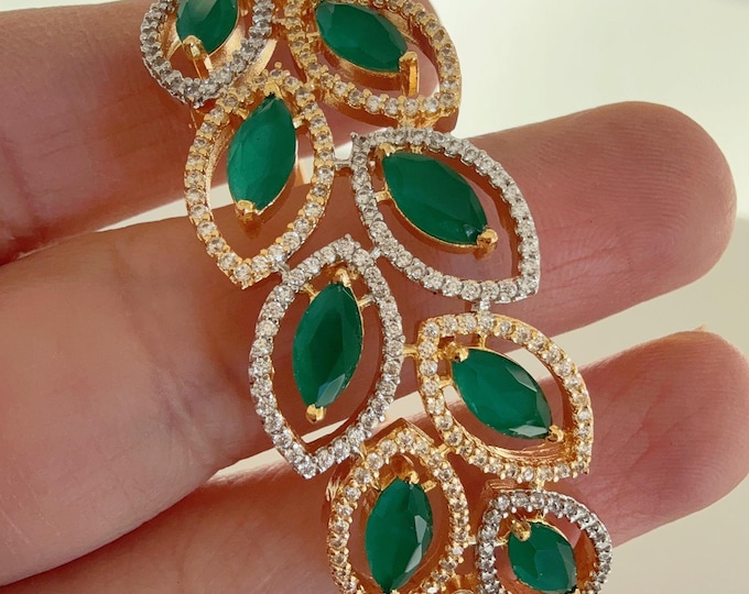 American diamond silver 2 tone emerald bracelet bangle/Cz stone  diamond Indian bangles/Indian Jewelry /bridal jewelry/Cubic zirconia  Kada