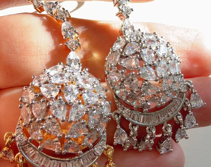 American Diamond 2 Tone Maang tikka/ Indian Wedding Jewelry/ Pakistani Jewelry/ Matha patti/ Indian forehead jewelry/Indian Jewelry