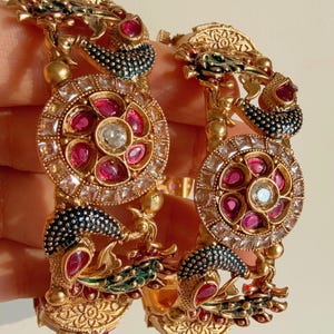 New Arrival Traditional Gold Plated Meenakari Rajwadi peacock Kada /Ruby Green Antique gold Kada/Kundan Gold Kada/Gold Look alike Bangle
