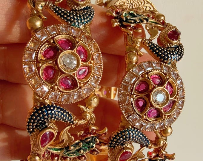 New Arrival Traditional Gold Plated Meenakari Rajwadi peacock Kada /Ruby Green Antique gold Kada/Kundan Gold Kada/Gold Look alike Bangle