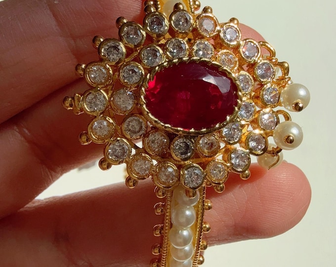 1 Gram gold Bridal Ruby  Baju bandh/Indian wedding jewelry/Vanki/  Armlet/ Indian Jewelry/ Kundan Ruby Baju Band/Antique Bajuband