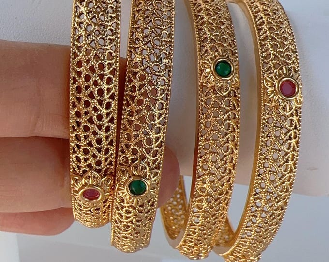 Indian Bangles 4 PC set /Pearl Bridal Bangle set/Gold Plated Wedding Bangles/Mix n Match bangles/Gold chuda Set/Indian jewelry