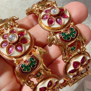 Traditional Gold Plated Gowmata Meenakari Rajwadi peacock Kada /Ruby Green Antique gold Kada/Kundan Gold Kada/Gold Look alike Bangle