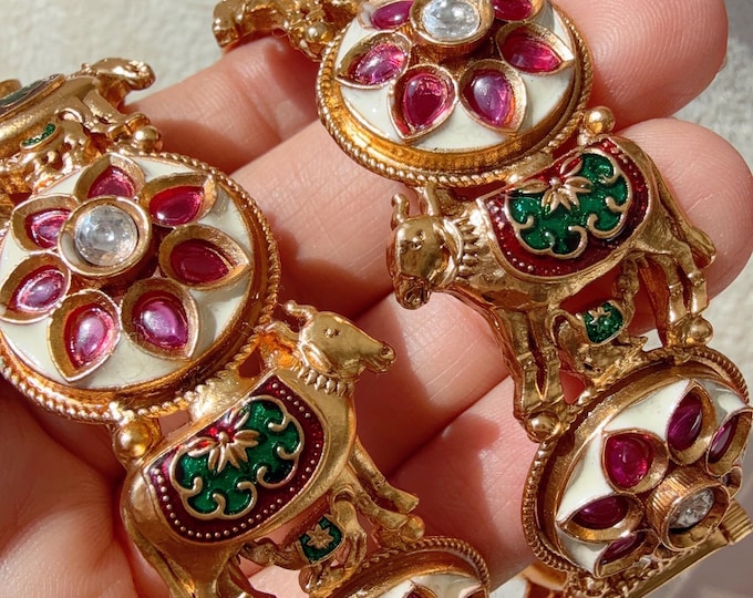 Traditional Gold Plated Gowmata Meenakari Rajwadi peacock Kada /Ruby Green Antique gold Kada/Kundan Gold Kada/Gold Look alike Bangle