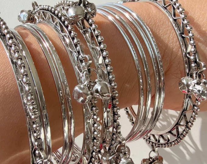 Openable Oxidized Silver Bangles12 PC  /German Silver /Oxidized Bangles/ Silver Bracelet /Indian bangles/ Banjara Bangles/Indian Bangles