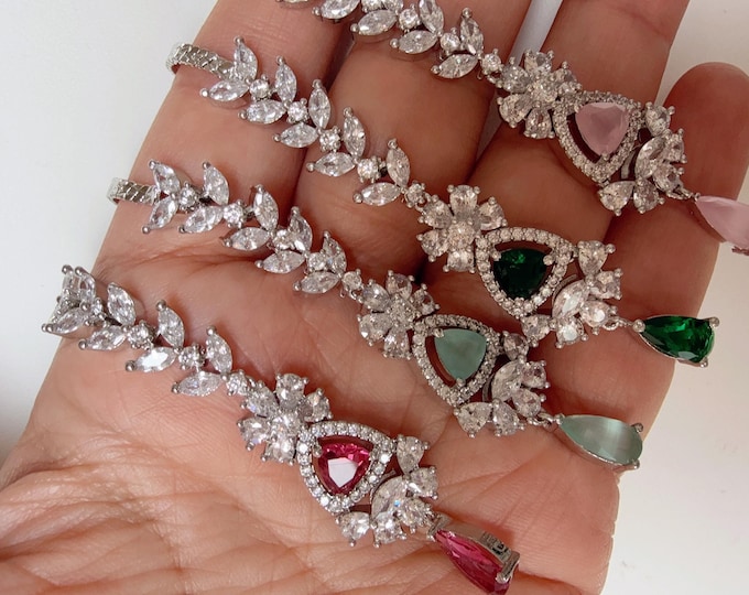 American Diamond  Rhodium Maang tikka/ Indian Wedding Jewelry/ Pakistani Jewelry/ Matha patti/ Indian forehead jewelry/Indian Jewelry