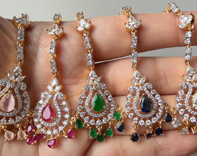 2 tone diamond Tikka / Indian Wedding Jewelr/ Matha patti/ Indian forehead jewelry/Indian Jewelry/Bridesmaid's jewelry/Maang tikka