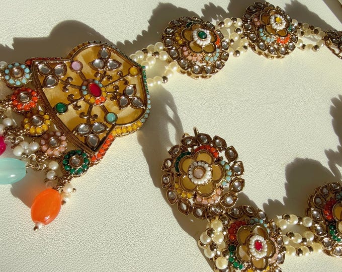 Multi color Kundan Braid choti/Indian bridal choti/Indian Bridal Jewelry/Bridal Matha Patti/Kundan hair accessory/Kundan hair accessories