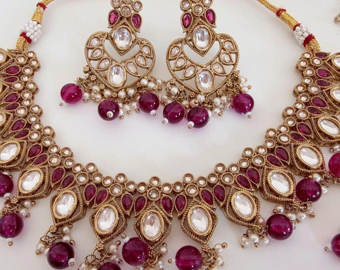 Antique Polki Purple Kundan choker Set/Kundan Choker/bridal necklace/Indian wedding jewelry/Bridal necklace set/Violet wedding Necklace