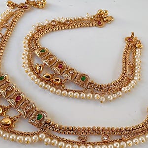 gold plated polki kundan  Payal Pair /Indian Anklets/ Gold Anklet Payal/ Payal/ Panjeb/ Indian Jewelry/ Bridal Ruby Green Payal pair