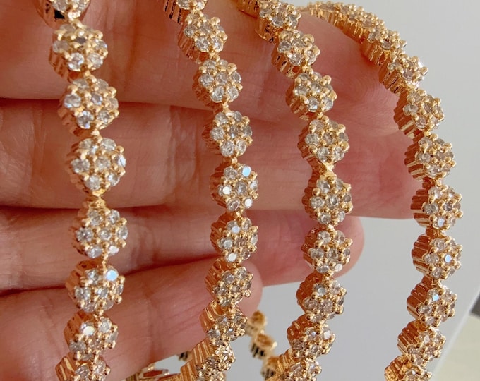 Gold  Diamond Bangle 4 PC Set / Gold Cubic Zirconia Designer Bangles /Indian Jewelry / CZ Diamond Bangles Set/Bridal diamond bangles