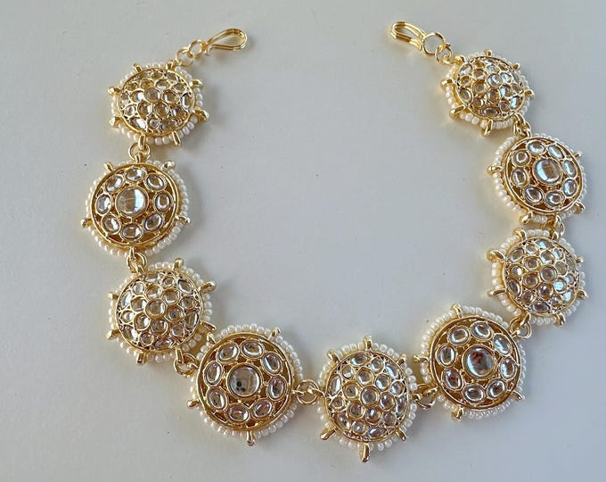 Kundan Pearl Sheesh Phool/matte gold Kundan Head Band//Sheesh patti/Matha phool/Indian Bridal Jewelry/Bridal Matha Patti