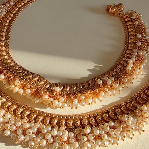 Chandni Pearl Payal/Indian Anklets/ Gold Anklet  Payal/Bridal anklet/ Payal/ Panjeb/ Indian Jewelry/ gold plated payal pair