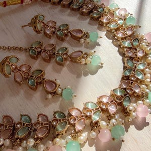 Collar Neha Antique Polki Kundan rosa menta/Collar de boda/Collar nupcial/Collar indio/Joyería india/