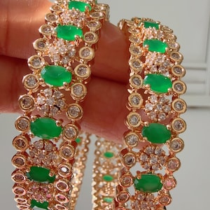 Emerald green Gold diamond  Bangles/Emerald  Bangles/ /gold bracelet/indian bangles/Indian Jewelry /bridal jewelry/Green diamond bangles
