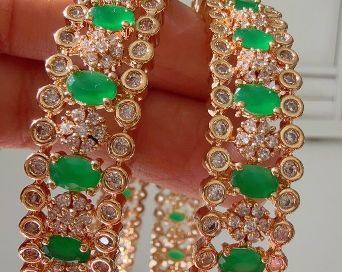 Emerald green Gold diamond  Bangles/Emerald  Bangles/ /gold bracelet/indian bangles/Indian Jewelry /bridal jewelry/Green diamond bangles