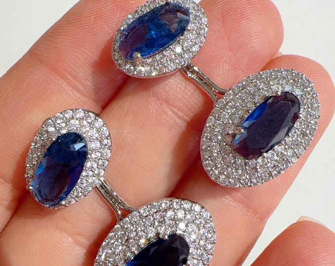 American Diamond clear crystal rhinestone stud tops/Blue Sapphire  Diamond Stud Earring /Indian Jewelry /Diamond blue Studs