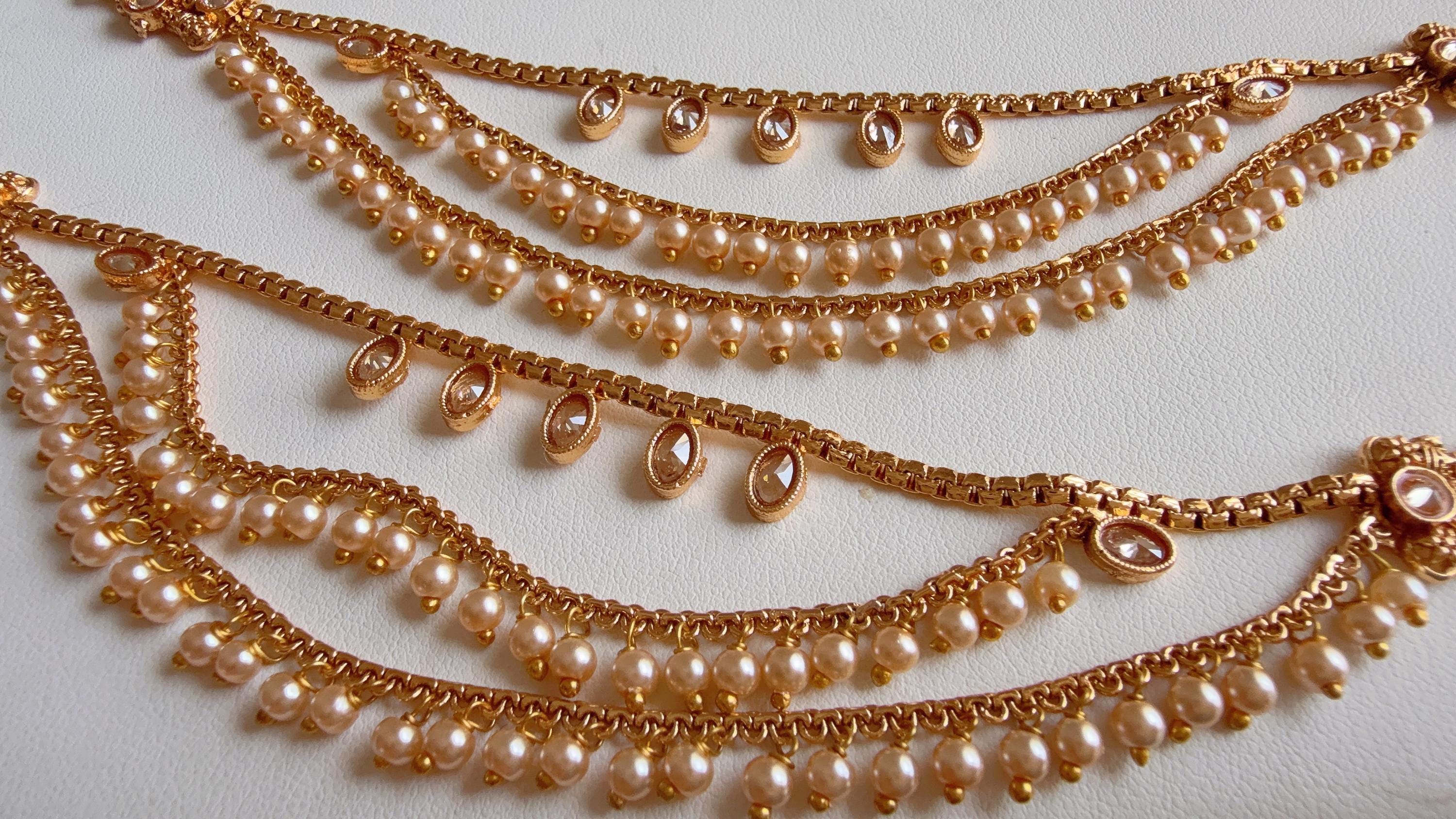 Gold Plated Pearl Ear Chain Set