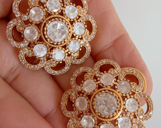 Moissanite Polki Embellished Kundan Studs /Indian Jewelry /Moissanite Kundan Stud Earrings/Kundan Stud Earrings/Cz Studs/Diamond Studs