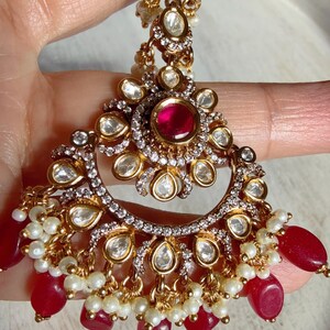 Versatile Bridal Sabyasachi inspired Kundan Ruby  Maang Tikka/Moissanite diamond Maang Tikka Next to real / Bridal head accessory