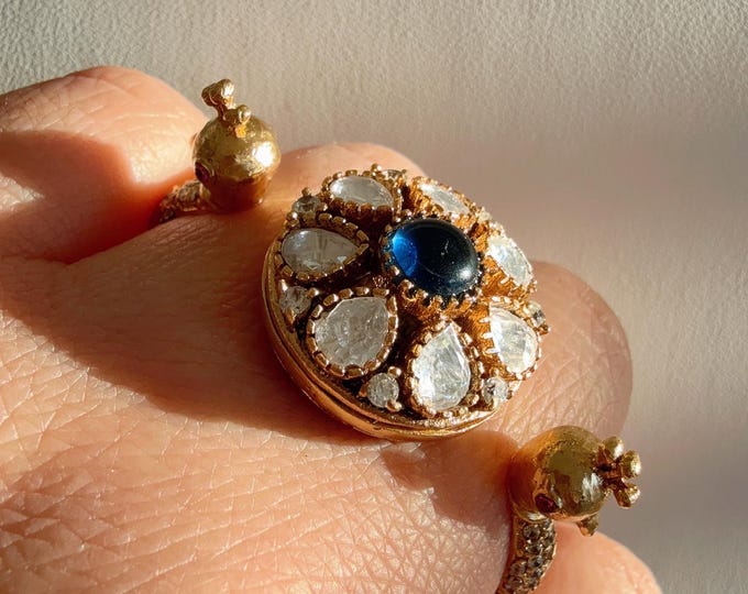 Bridal Kundan Blue Moissanite  diamond Ring/Adjustable Ring/Double Finger Kundan Ring /Indian Wedding jewelry/Two Finger Kundan ring