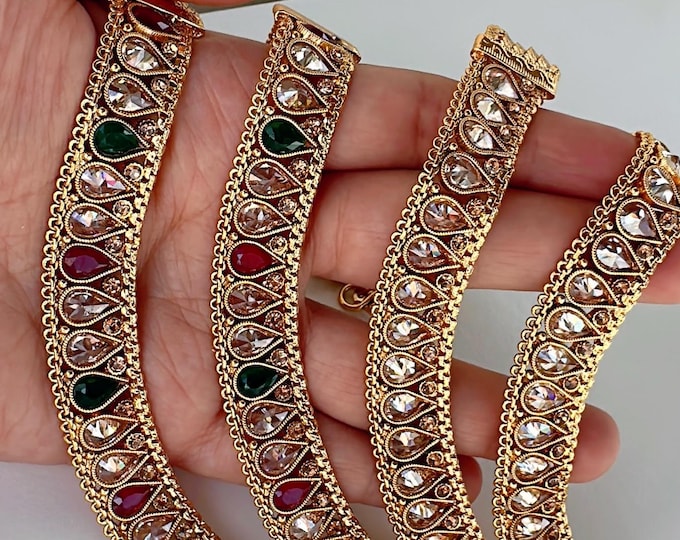 Bridal  kundan  Payal Pair /Indian Anklets/ Gold Anklet Payal/ Payal/ Panjeb/ Indian Jewelry/ Bridal Ruby Green Payal pair