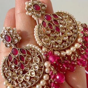 kundan chandbali Ruby earrings  jhumka/Kundan Earrings /Statement earrings /Bridal earrings/Pearl drop earrings/Ruby Antique earrings