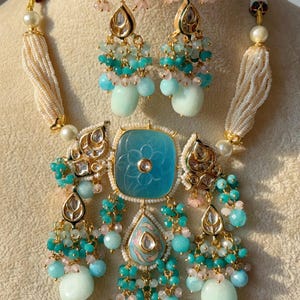 Firoza  Necklace/Uncut Polki Diamond Choker Moissanite Polki Necklace Sabyasachi inspired Firoza Jewelry Set/