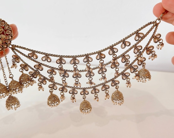 Antique polki Kundan bahubali Earrings Set With Earchain Sahare /Bahubali Kundan & Pear Jhumka / Indian Jewelry/Jhumka set
