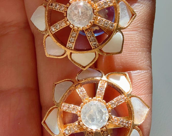 Moissanite Meenakari Mother of pearl Kundan Studs /Indian Jewelry /Statement Stud Earring/Kundan Stud Earrings/Diamond Meenakari Studs